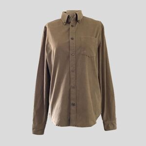 Express Neutral Tan Cotton Corduroy Long Sleeve Collared Stretch Shirt Top XS